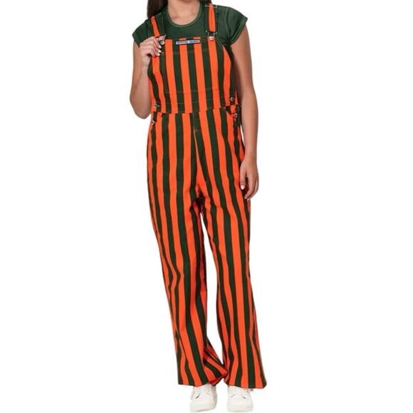 University Of Miami Game Bibs Adult Green/Orange College Stripes Overalls NWT - Picture 2 of 3